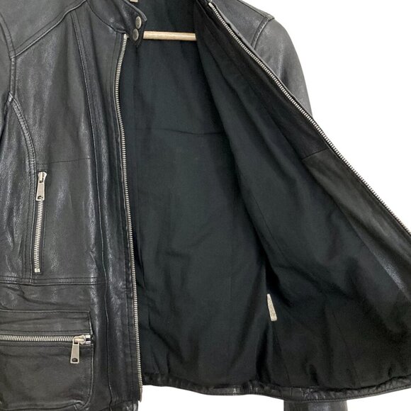 VINCE Sheep Leather Moto Jacket Black - Picture 8 of 9